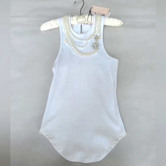 NWT$265 Cinq à Sept Lizzie Necklace Embellished White Tank Top Sz Small - Picture 10 of 15